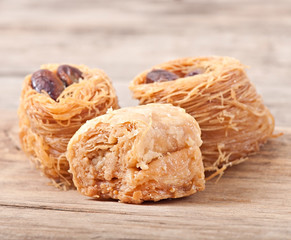 Eastern dessert baklawa with pistachio nuts