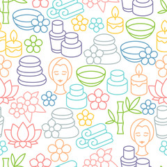 Spa and recreation seamless pattern with icons in linear style