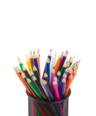 Colour pencils isolated on white background close up