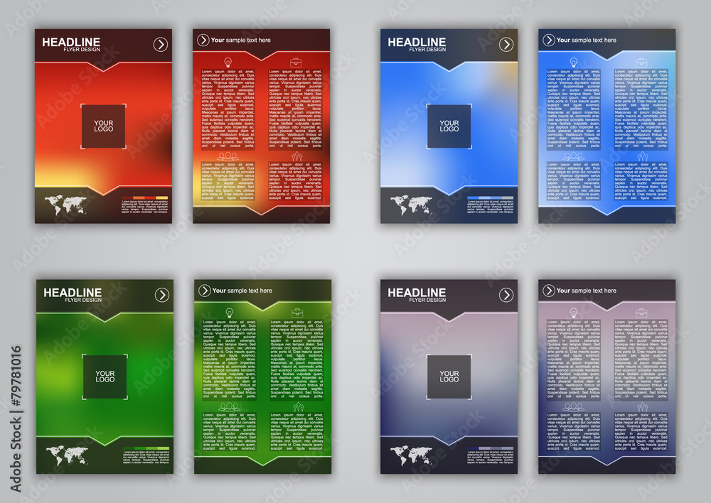 Poster set of colored flyers with blurred background