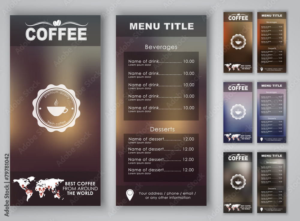 Poster design coffee menu with blurred background