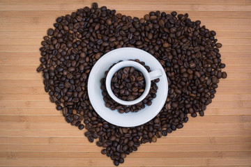 Heart from coffe beans