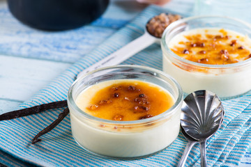 serving homemade creme brulee