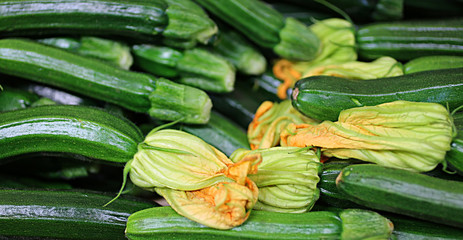 green Zucchini with the flowers from the grocery store