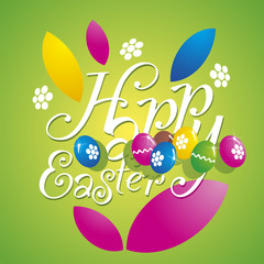 Easter flower color eggs green background