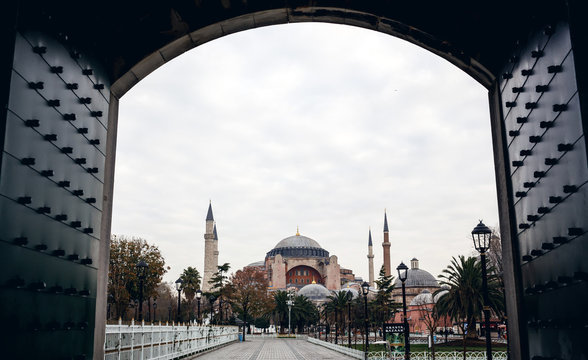 Famous Hagia Sophia and cloudy sky
