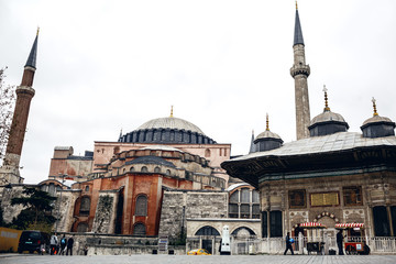 Fototapeta na wymiar Hagia Sophia against cloudy sky