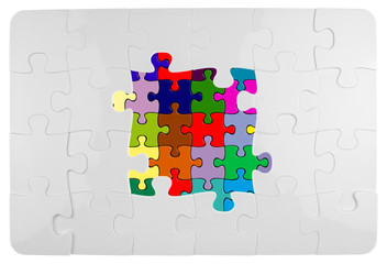 puzzle blanc sur puzzle couleur