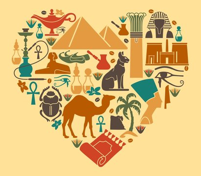 Symbols of Egypt in the shape of a heart