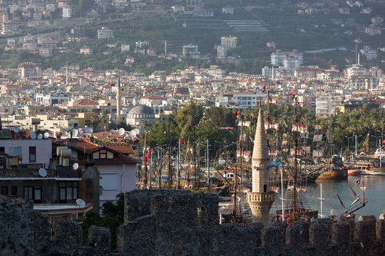 The view from the castle on the old port. Alanya, Turkey