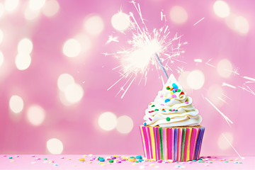 Pink cupcake with sparkler