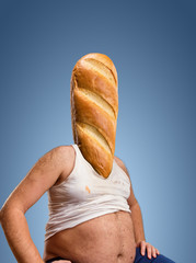 Man with a bread instead of the head