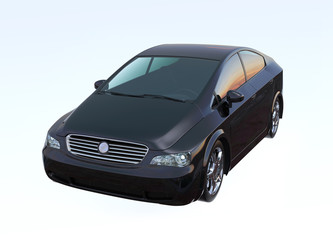 Black car isolated on light blue background.