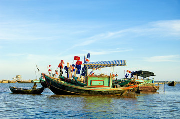 Fototapeta premium Boats in fishing village, vietnam 