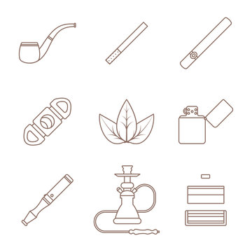 dark outline various tobacco goods tools icons set