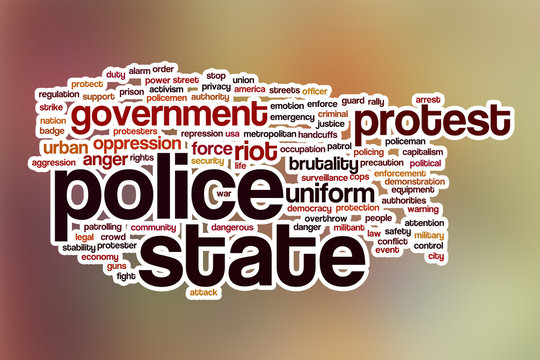 Police state word cloud with abstract background