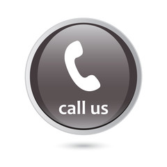 call us icon phone sign. black glossy button