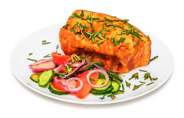 Plate with pork brisket and side dish