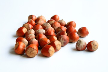 hazelnuts on white background