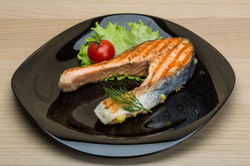Grilled salmon steak