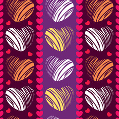 Seamless pattern with hearts on the striped background