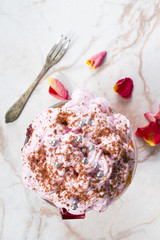 dessert with whipped cream - top view