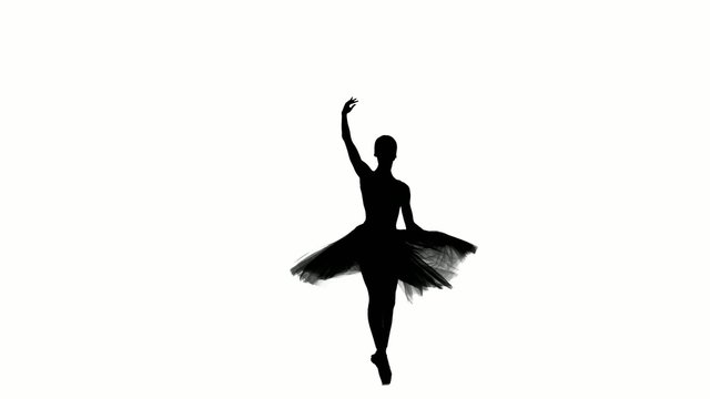Slim ballerina spinning, on white background, silhouette