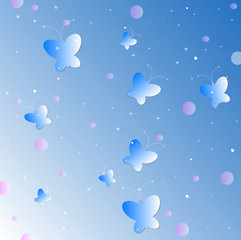 butterflies blue bubbles print background
