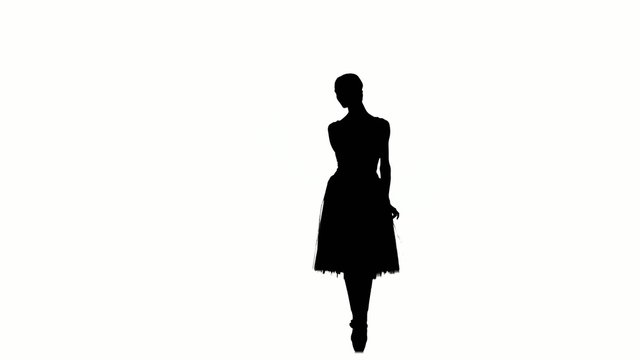 Young ballerina making dance trick, battements tendus, on white