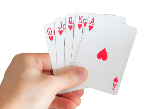 Man's Hand Holding Playing Cards (straight/royal Flush)