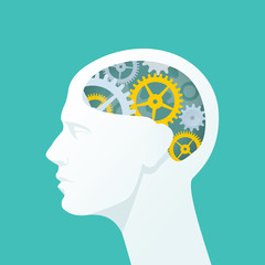 Human head with gears. Head thinking. Flat illustration