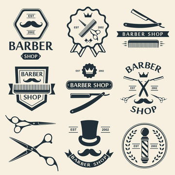 Barber shop logo labels badges vintage vector