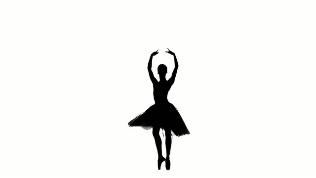 Young ballerina spinning, battements tendus, on white background