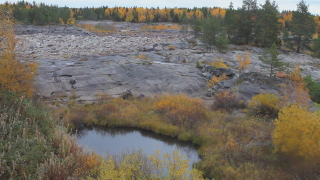 Exceptional view of dry rocky riverbed and Northern autumn