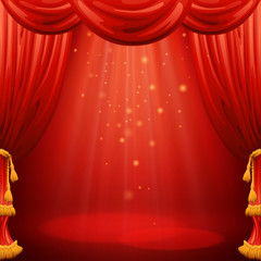 Red curtains. Theater scene. Vector illustration