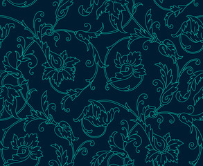 Luxury Damask seamless pattern. Blue color. Vector illustrations