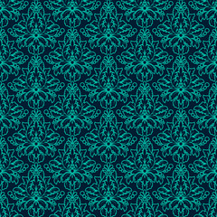Luxury Damask seamless pattern. Blue color. Vector illustrations