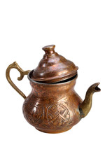 Turkish copper kettle for tea on a white background
