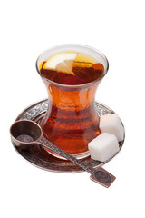 glass of Turkish tea isolated on white
