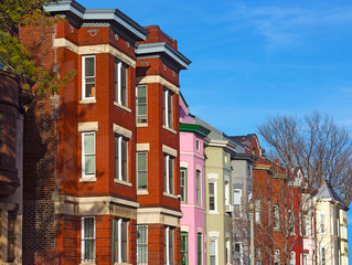 Residential row houses in US Capital before sunset