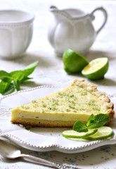 Lime cheesecake with mint sugar.