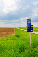 Rural bike lane in green farming field, Burgenland, Austria