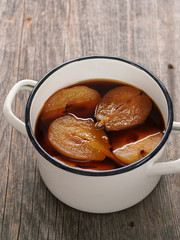 pot of rustic poached pear