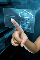 a woman finger transfer data on a digital screen