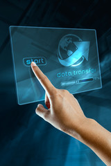 a woman finger transfer data on a digital screen