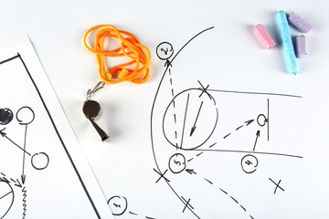Scheme basketball game on sheet of paper background