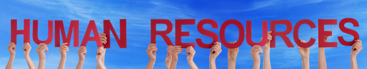 People Hands Holding Red Straight Word Human Resources Blue Sky