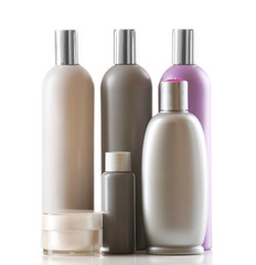 Cosmetic bottles isolated on white background