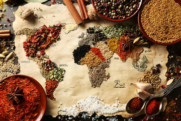 Deurstickers Wereldkaart gemaakt van verschillende soorten kruiden © Africa Studio