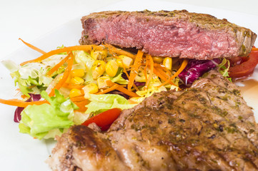 slice veal rare with salad